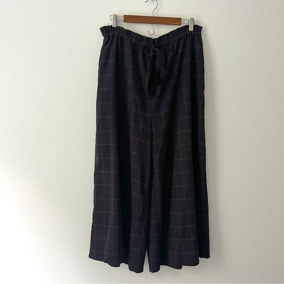 Free People Plaid Ultra Wide Leg Navy Blue Pants Large Hippie Bohemian - Picture 1 of 12